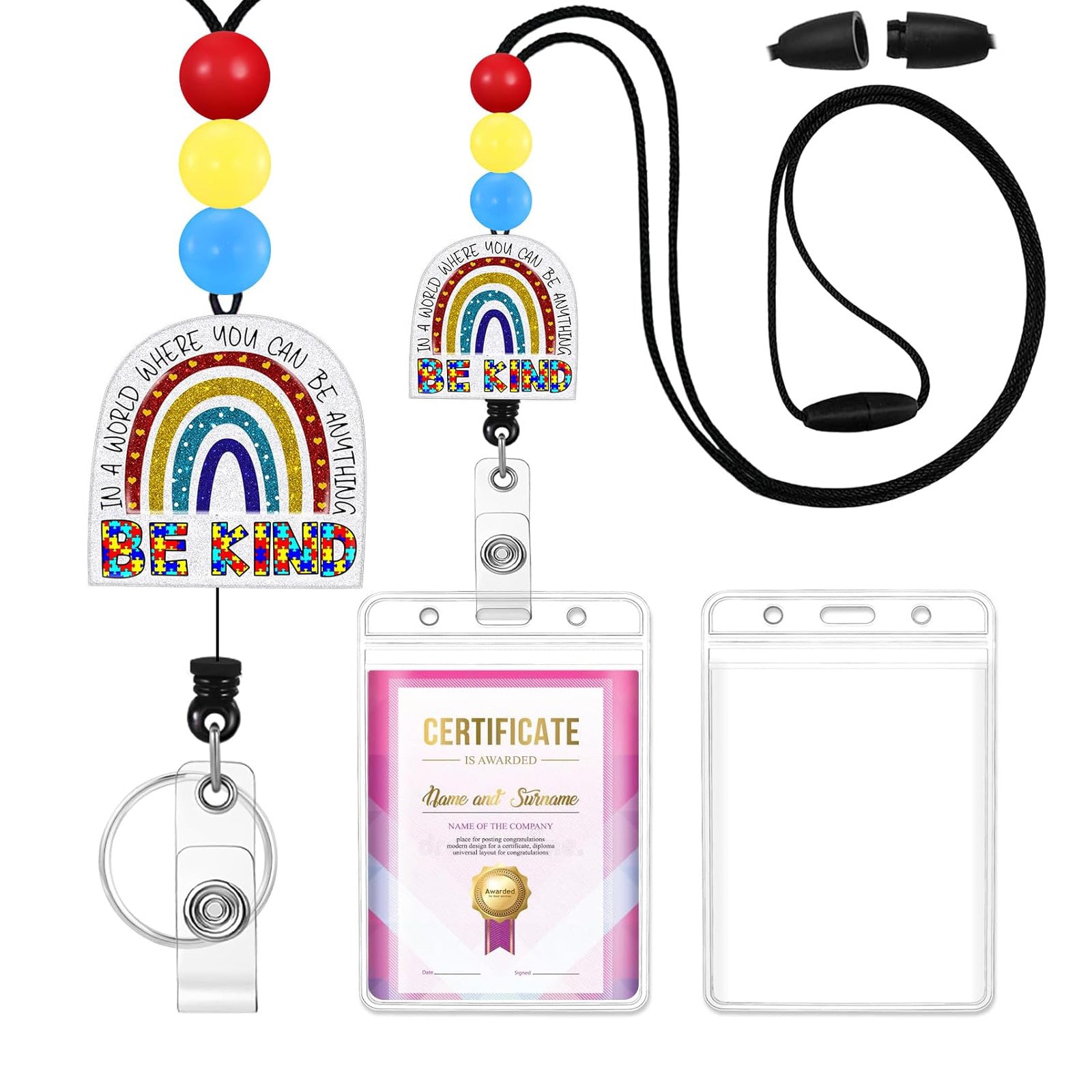 Wholesale Rainbow Leopard Beaded Acrylic Emblem Scroll Retractable Keychain